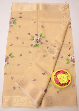 Kota Doria Semi Silk Hand Painted Saree