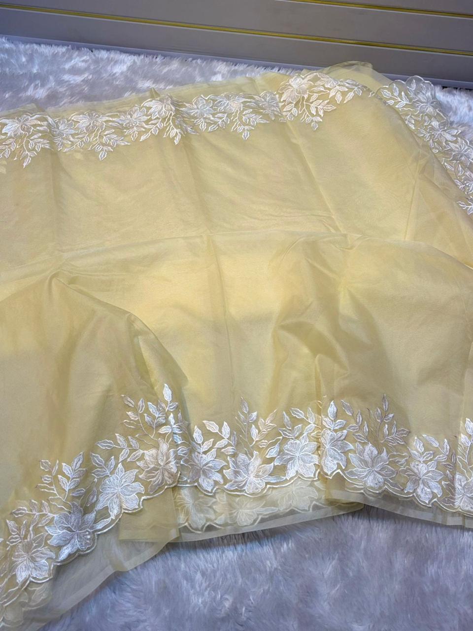 Kora Organza Embroidery Work Saree