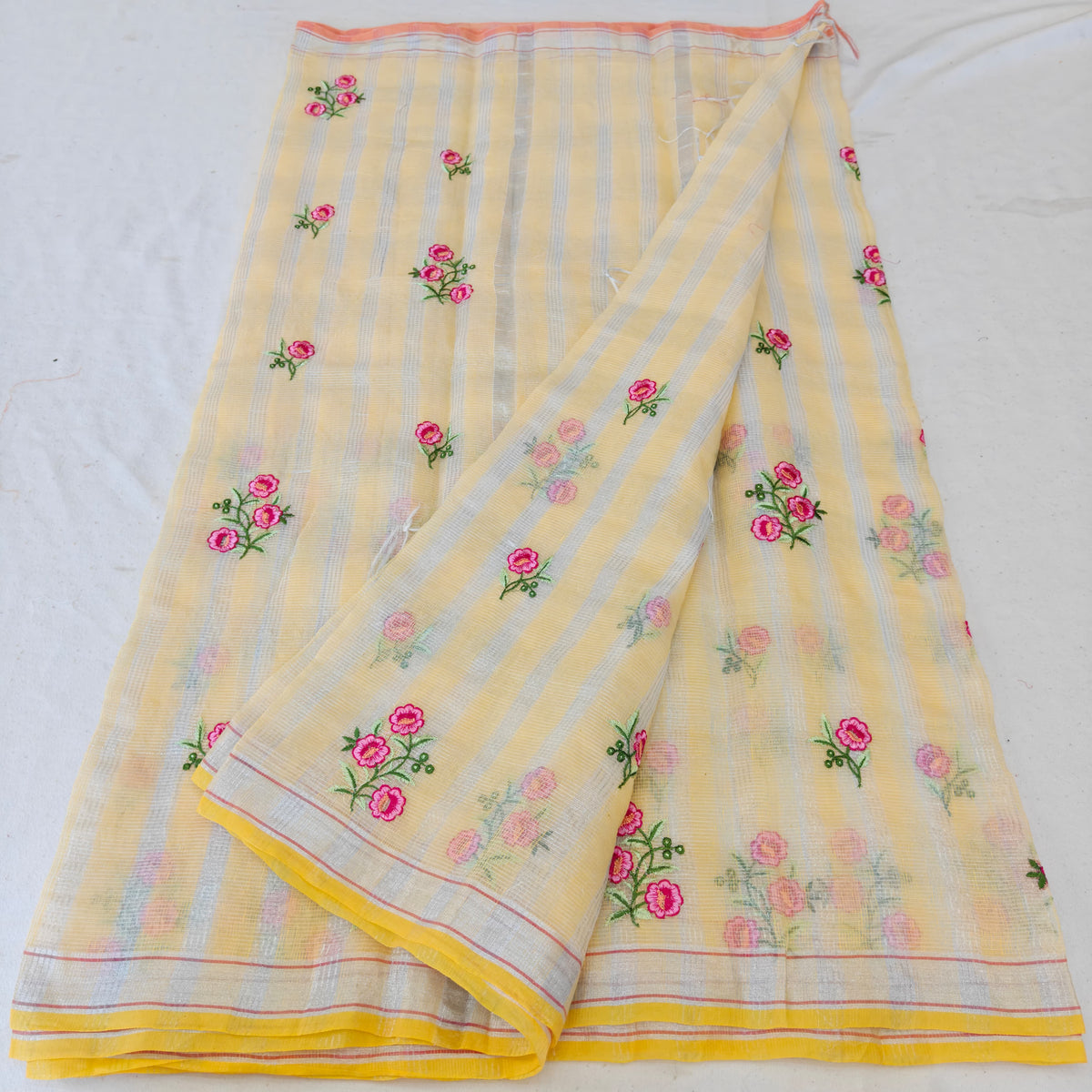 Kota Doria Mix Cotton Computerized Embroidery Saree