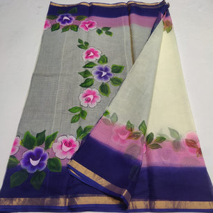 Kota Doria Pure Cotton Brush Paint Saree