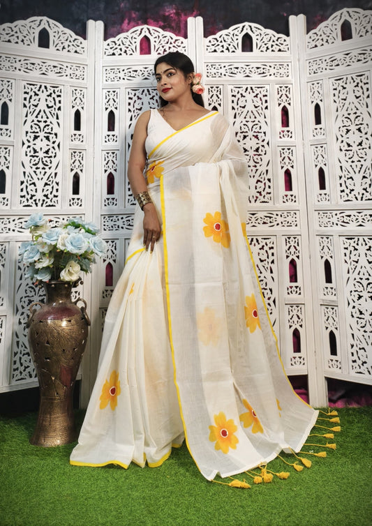 Mulmul Cotton Handprint Saree