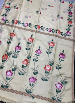Katan Silk Saree with Hand Brush Painting