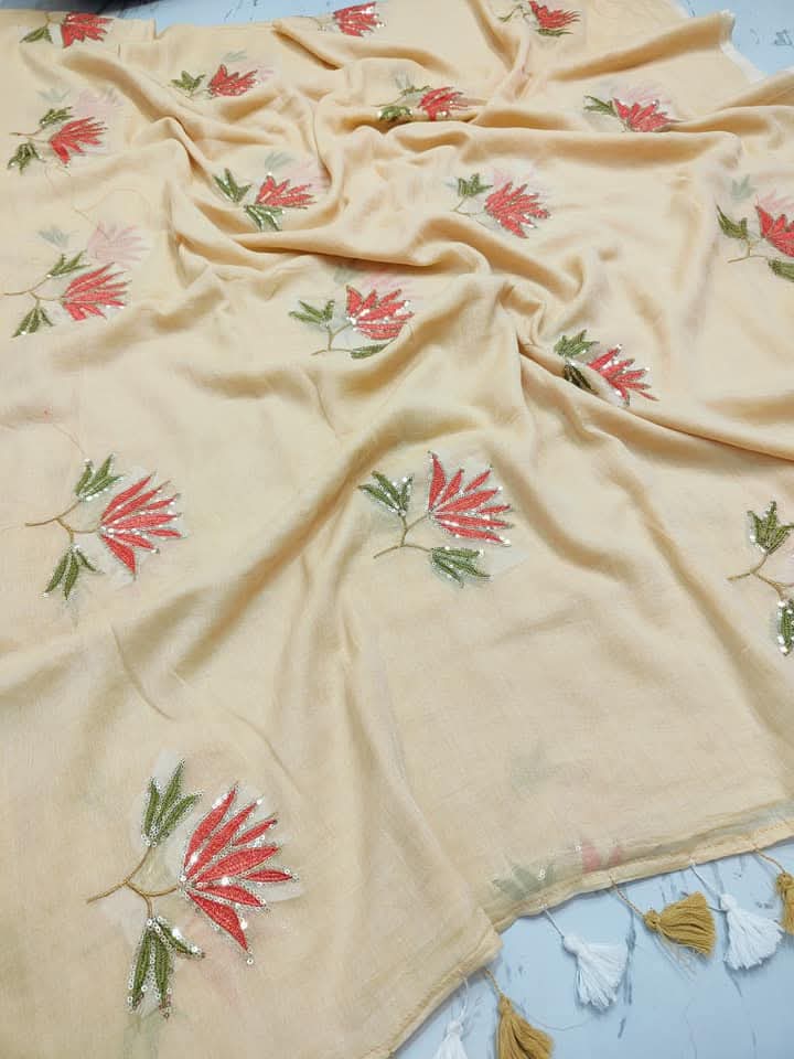 Pure Mulmul Cotton Saree with Sequin Work