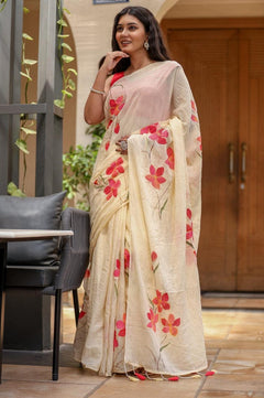 Mulmul Cotton Saree with Hand Painting