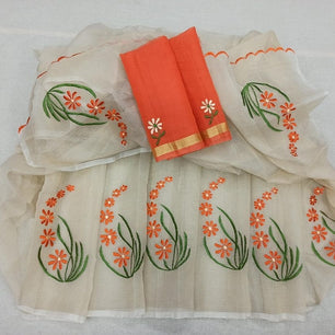 Kota Cotton Embroidery Work Saree