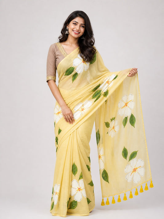 Mulmul Cotton Handprint Saree