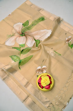 Kota Doria Semi Silk Hand Painted Saree