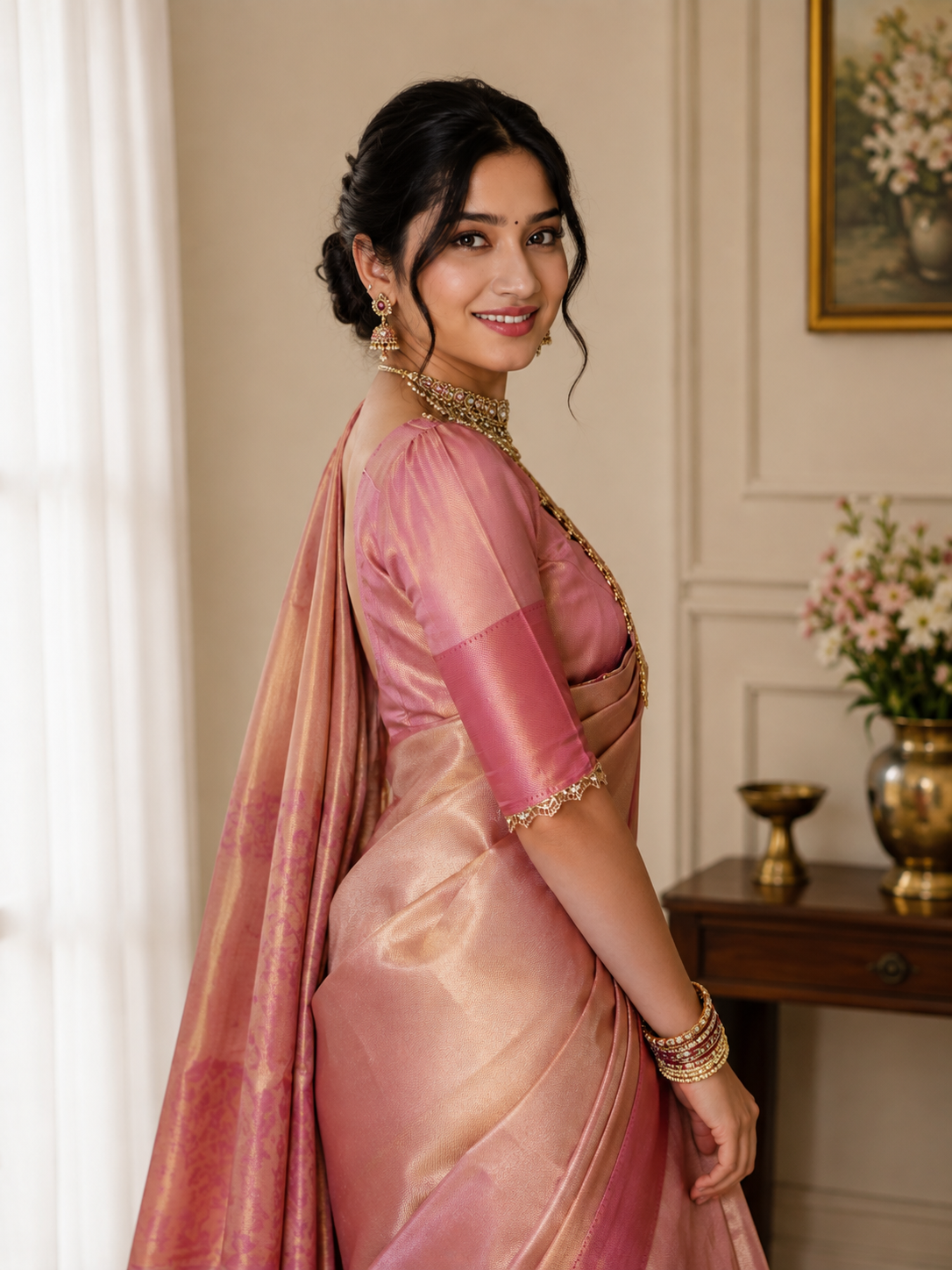 Kanjivaram Tissue Lace Work Saree