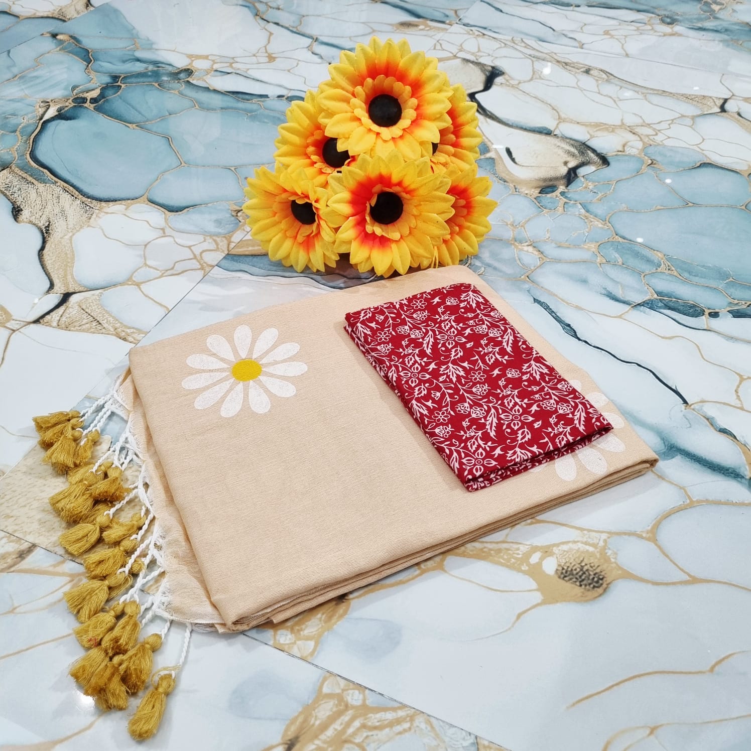 Sunflower Hand Print Saree