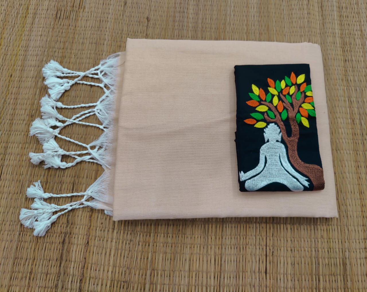 Plain cotton saree with embroidered blouse piece