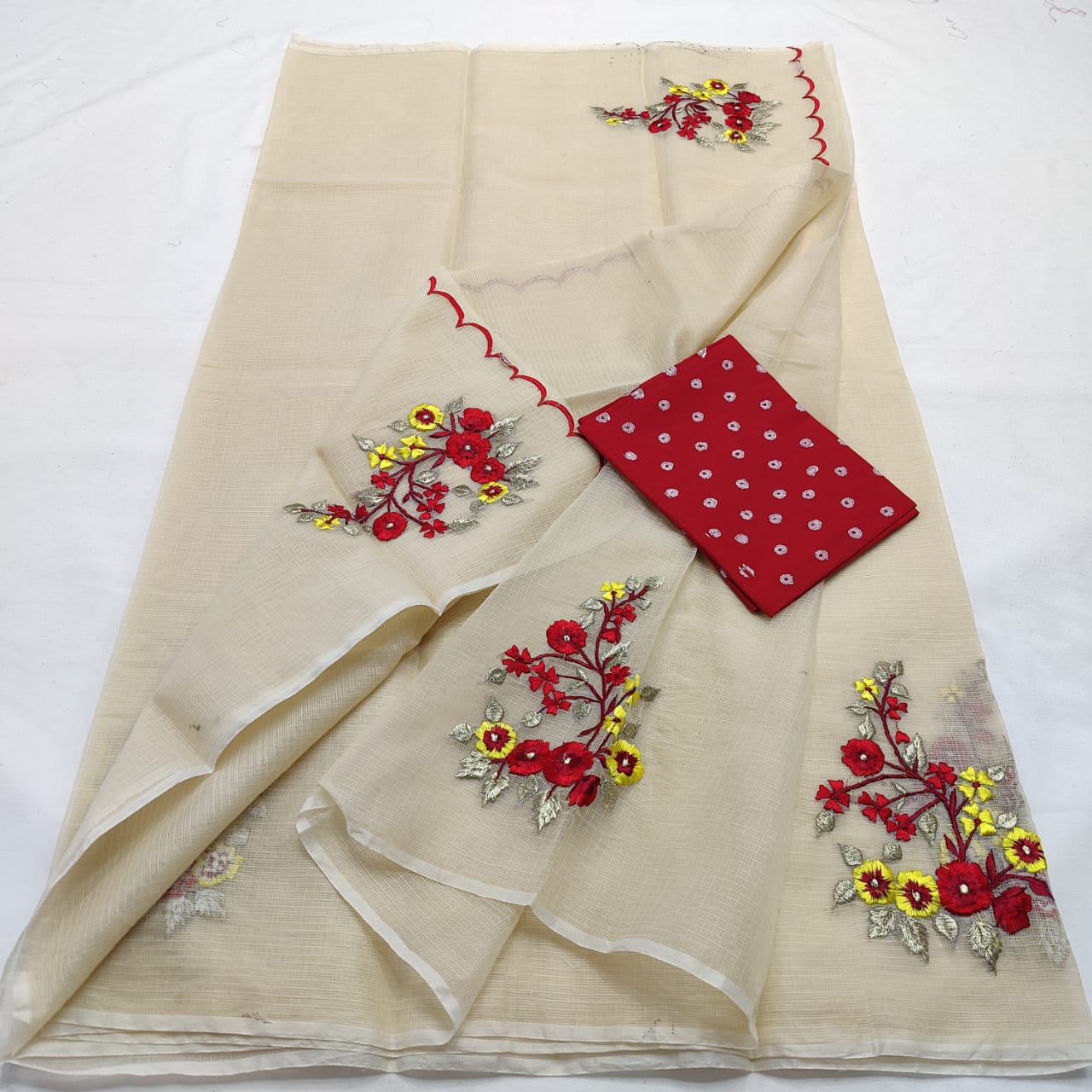 Kota Doria Saree with embroidery