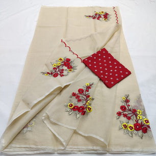 Kota Doria Saree with embroidery