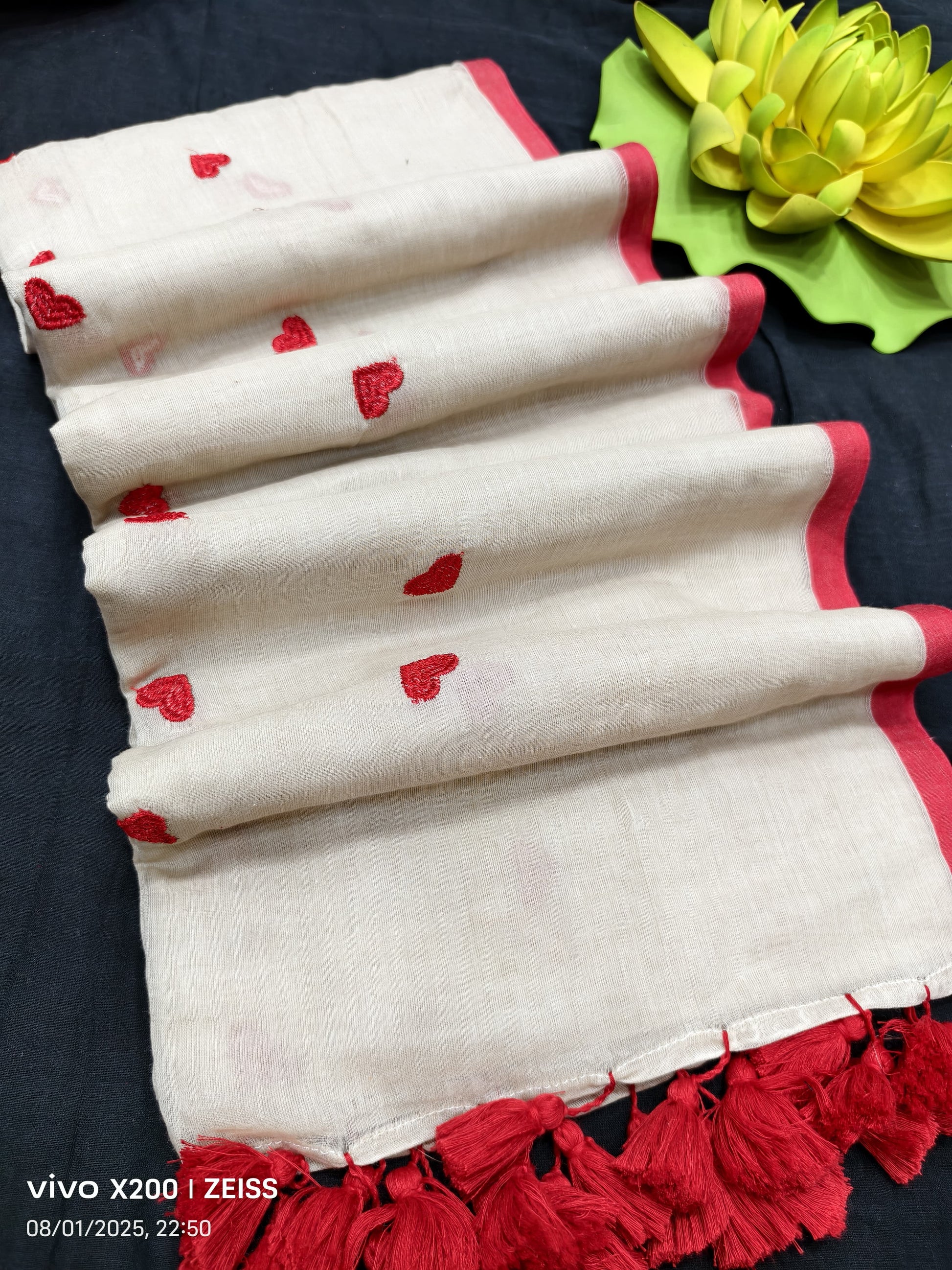 Heart Print Mulmul Cotton Saree