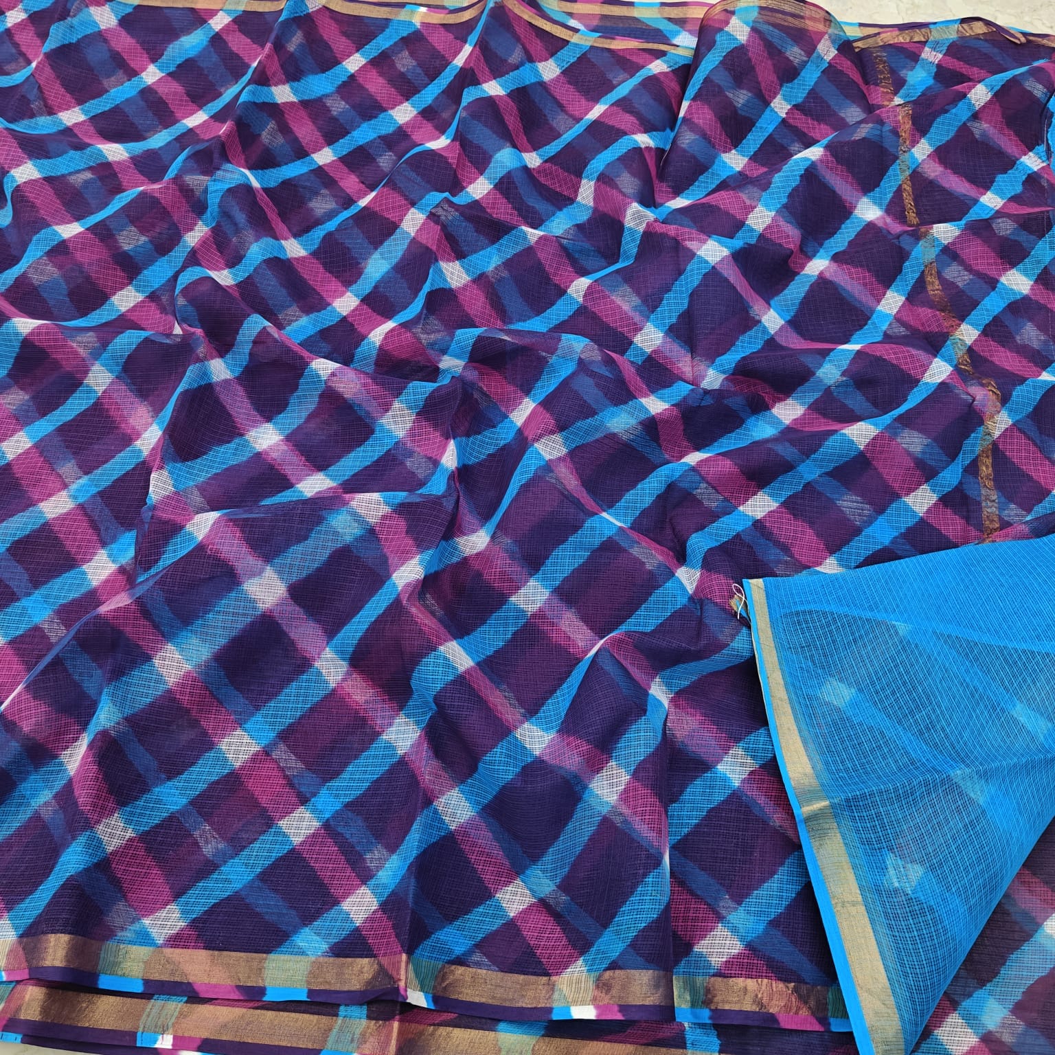Kota Doria Pure Cotton Hand Tie & Dye Leheriya Saree