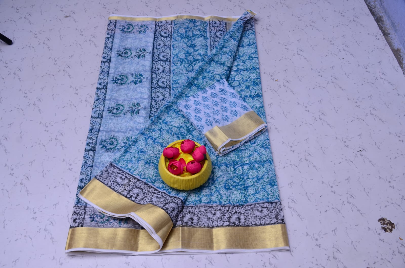Kota Doria Pure Cotton Hand Block Print Saree
