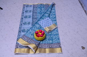 Kota Doria Pure Cotton Hand Block Print Saree