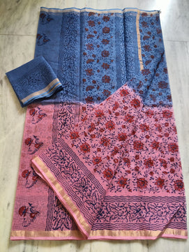 Kota Doria Hand Block Print Saree