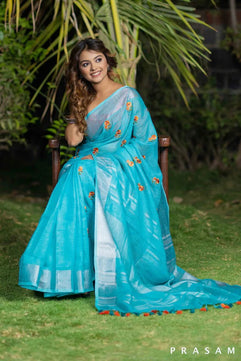 Linen Saree with Embroidery Work