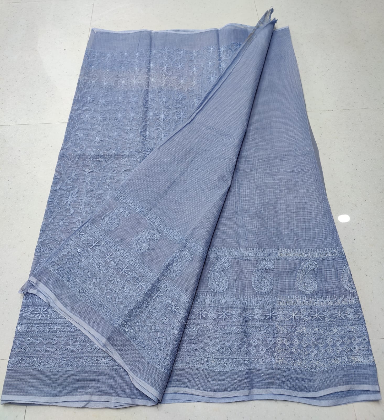 Kota Doria Pure Cotton Self Embroidery Saree