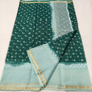 Kota Doria Bandhej Saree with Croatia Lace