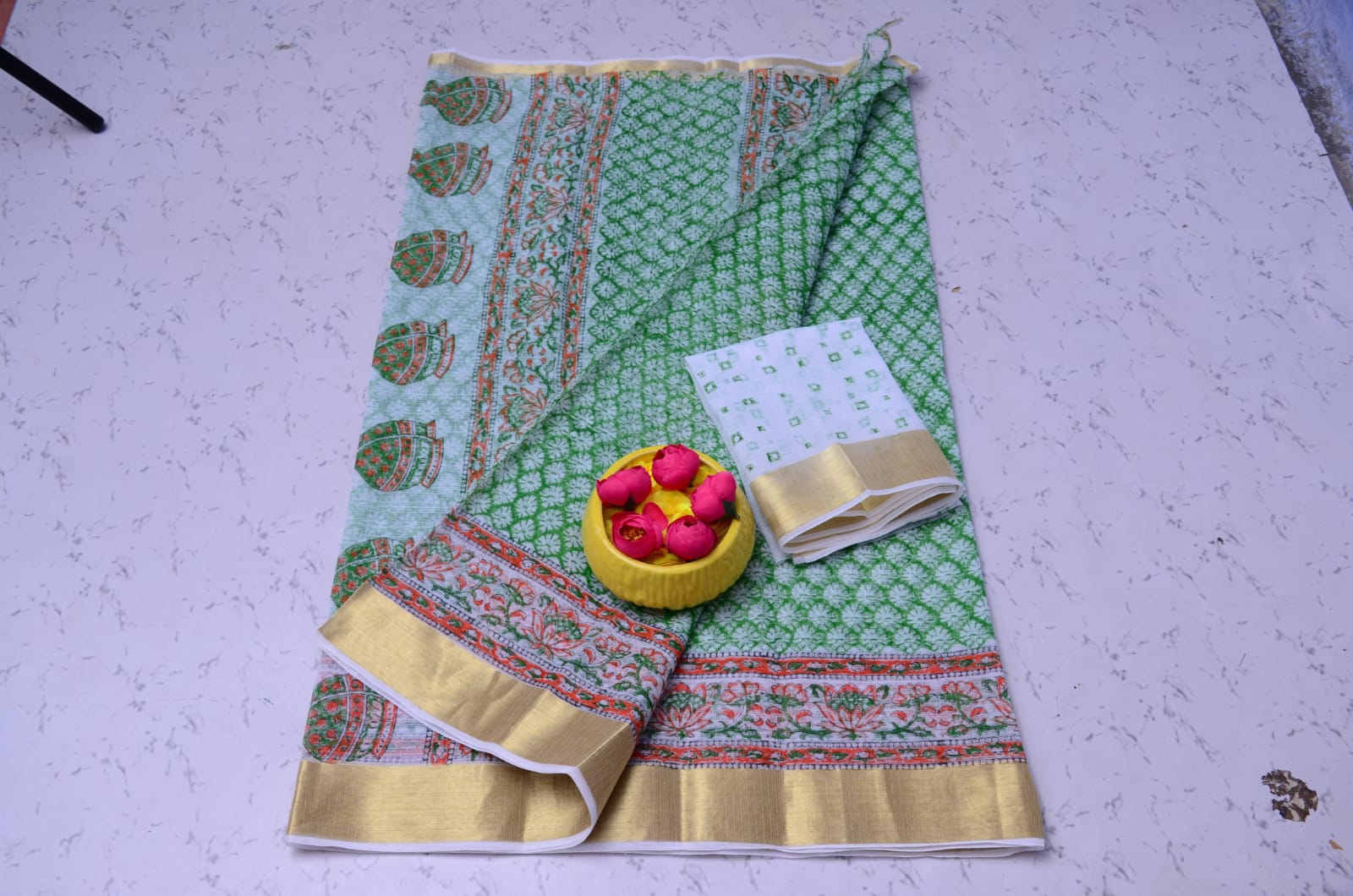 Kota Doria Pure Cotton Hand Block Print Saree