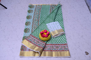 Kota Doria Pure Cotton Hand Block Print Saree