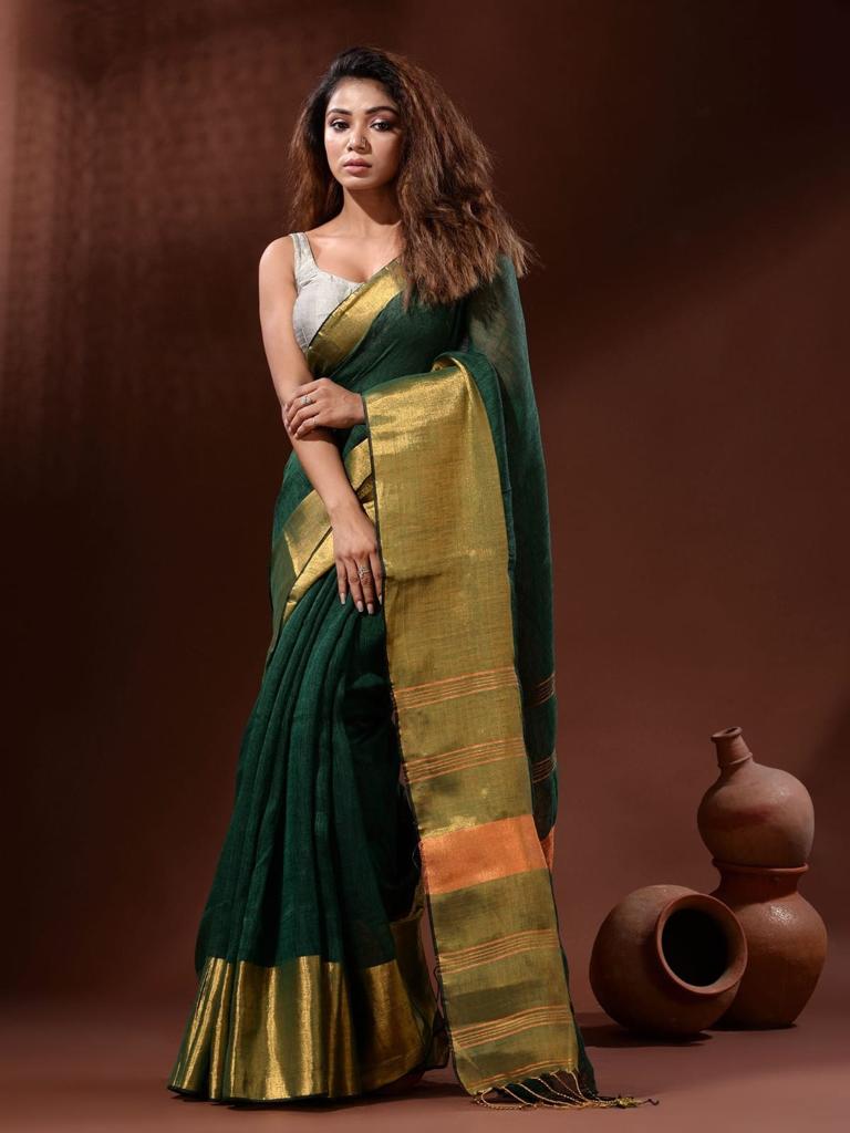 Linen Saree with Copper Zari Border