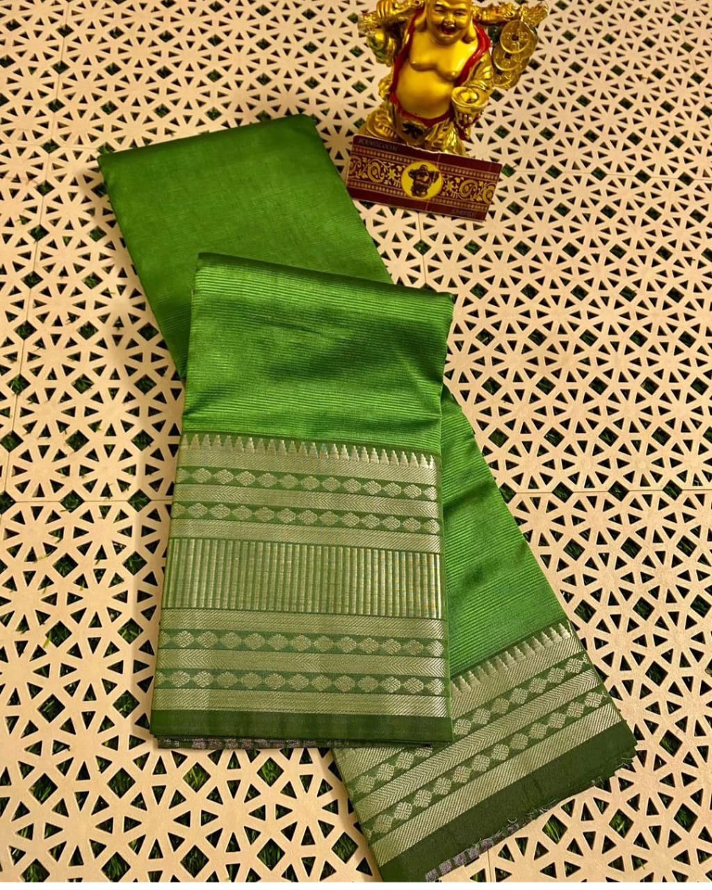 Maheshwari Silk Saree with Silver Zari Weaving Border