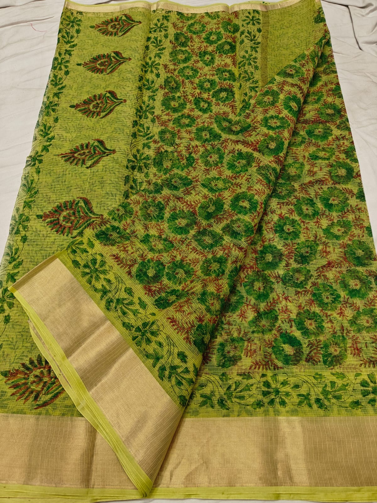 Kota Doria Pure Cotton Hand Dye with Hand Block Print Saree