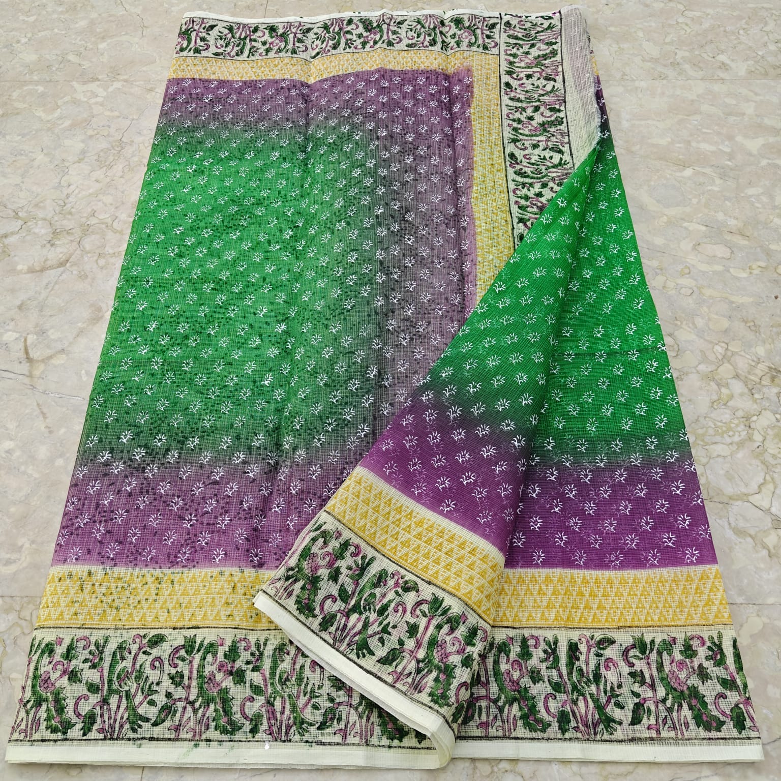 Kota Doria Hand Block Print Saree