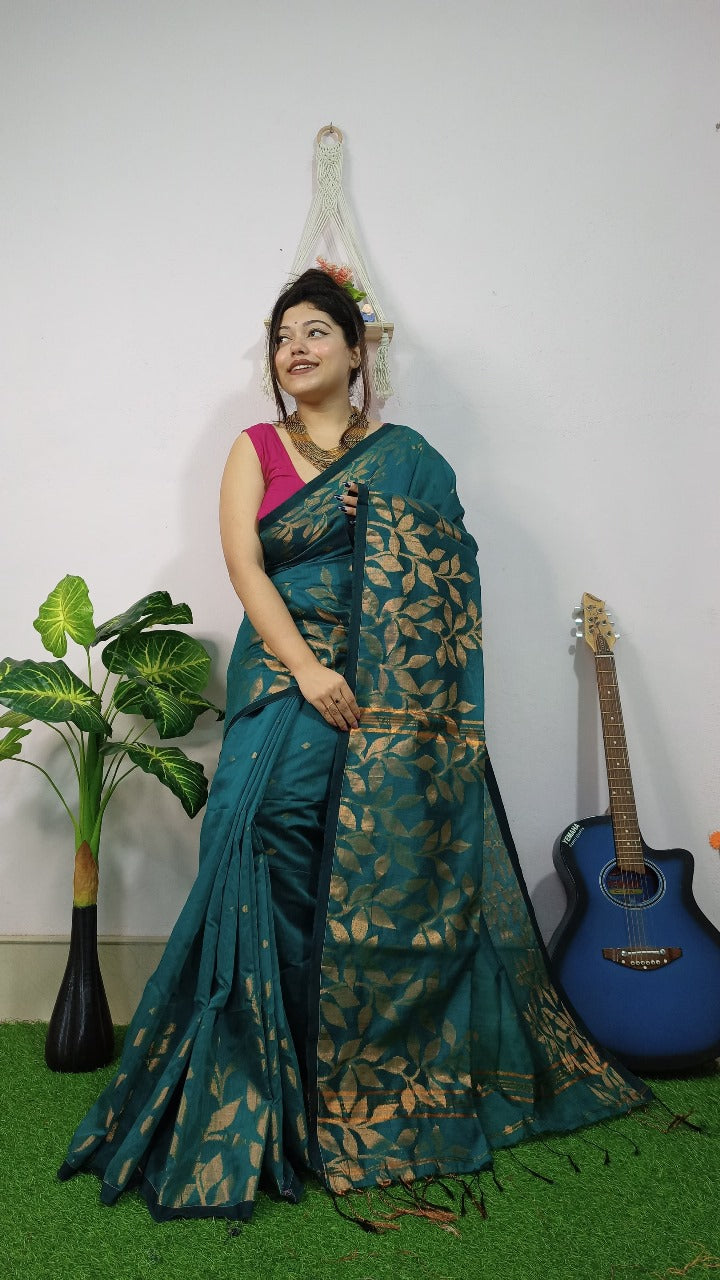 Handloom Copper Woven Saree – Cotton Silk