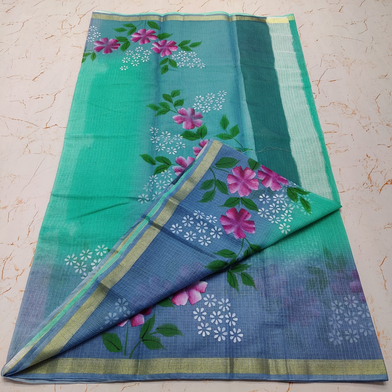 Kota Doria Hand Painted Saree