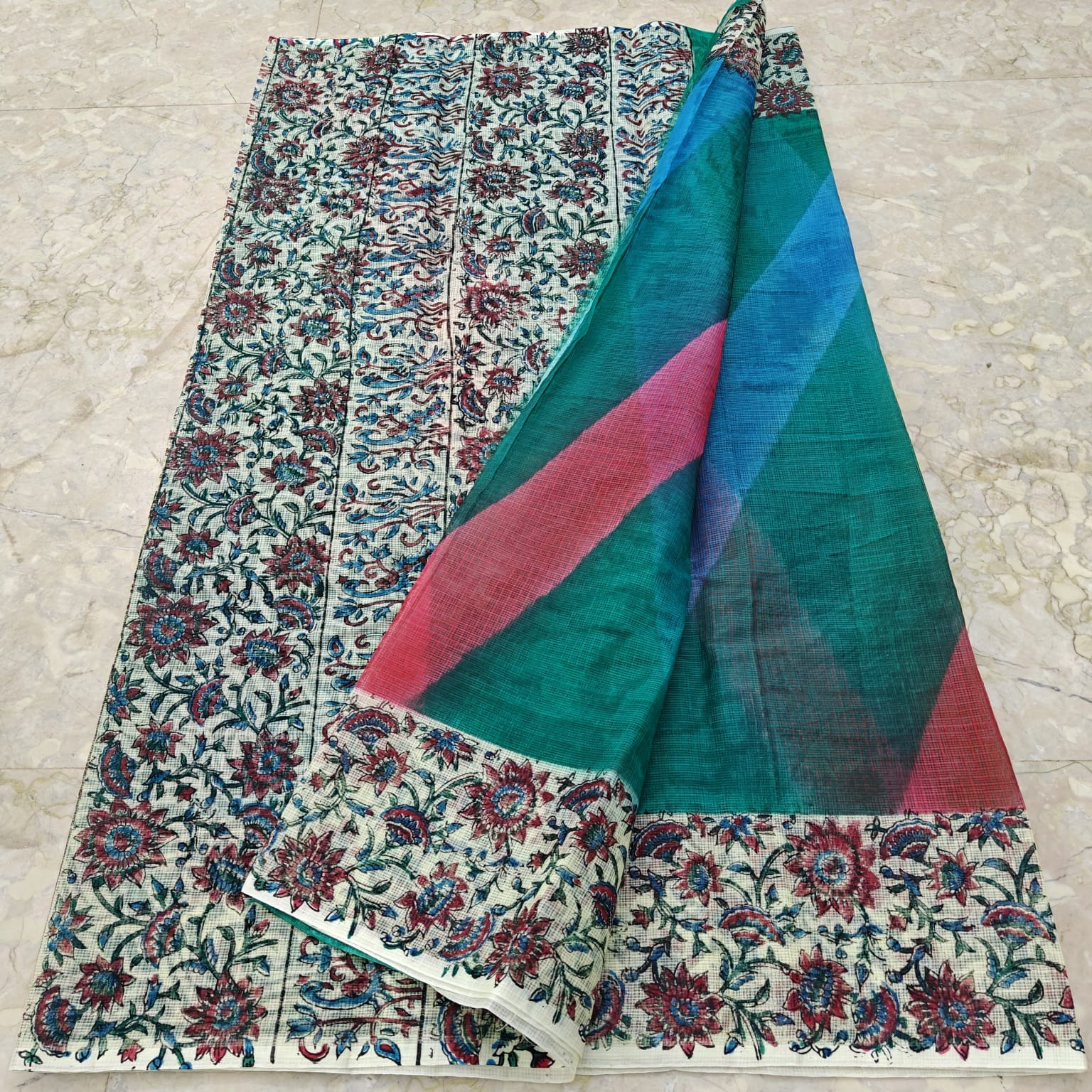 Kota Doria Hand Block Print Saree