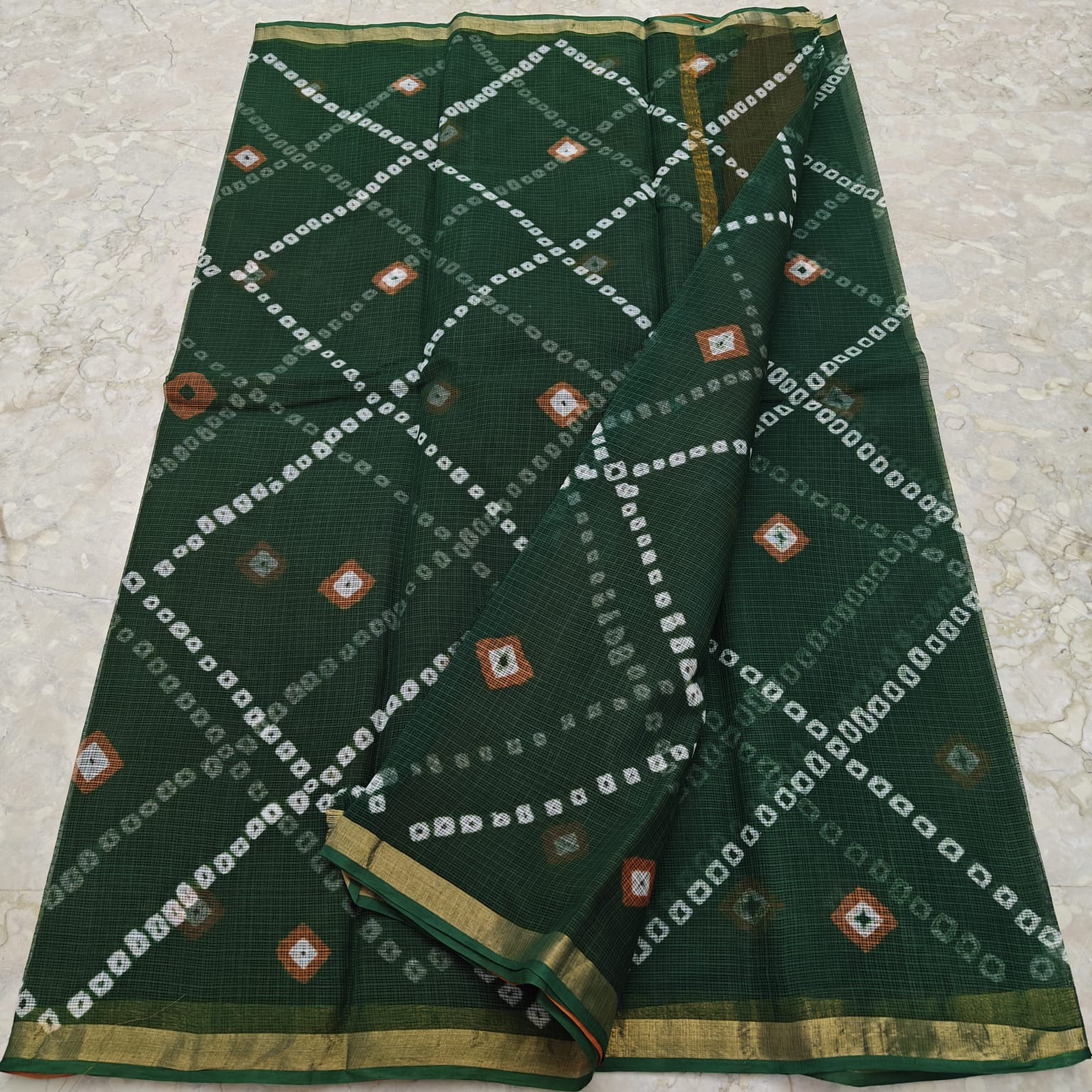 Kota Doria Pure Cotton Hand Bandhej Saree