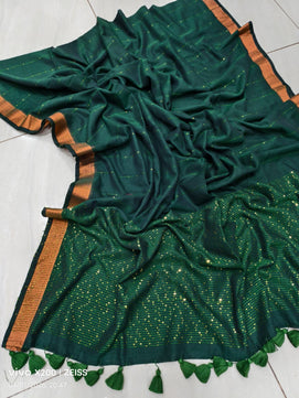 Handloom Sequins Cotton Saree with Zari Border