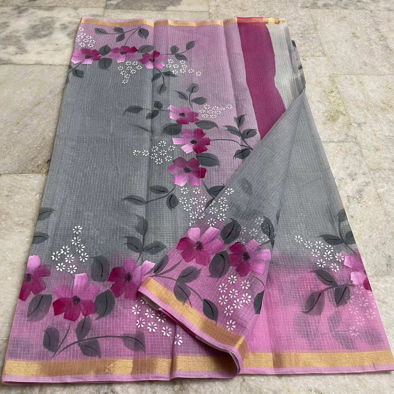 Kota Doria Hand Painted Saree