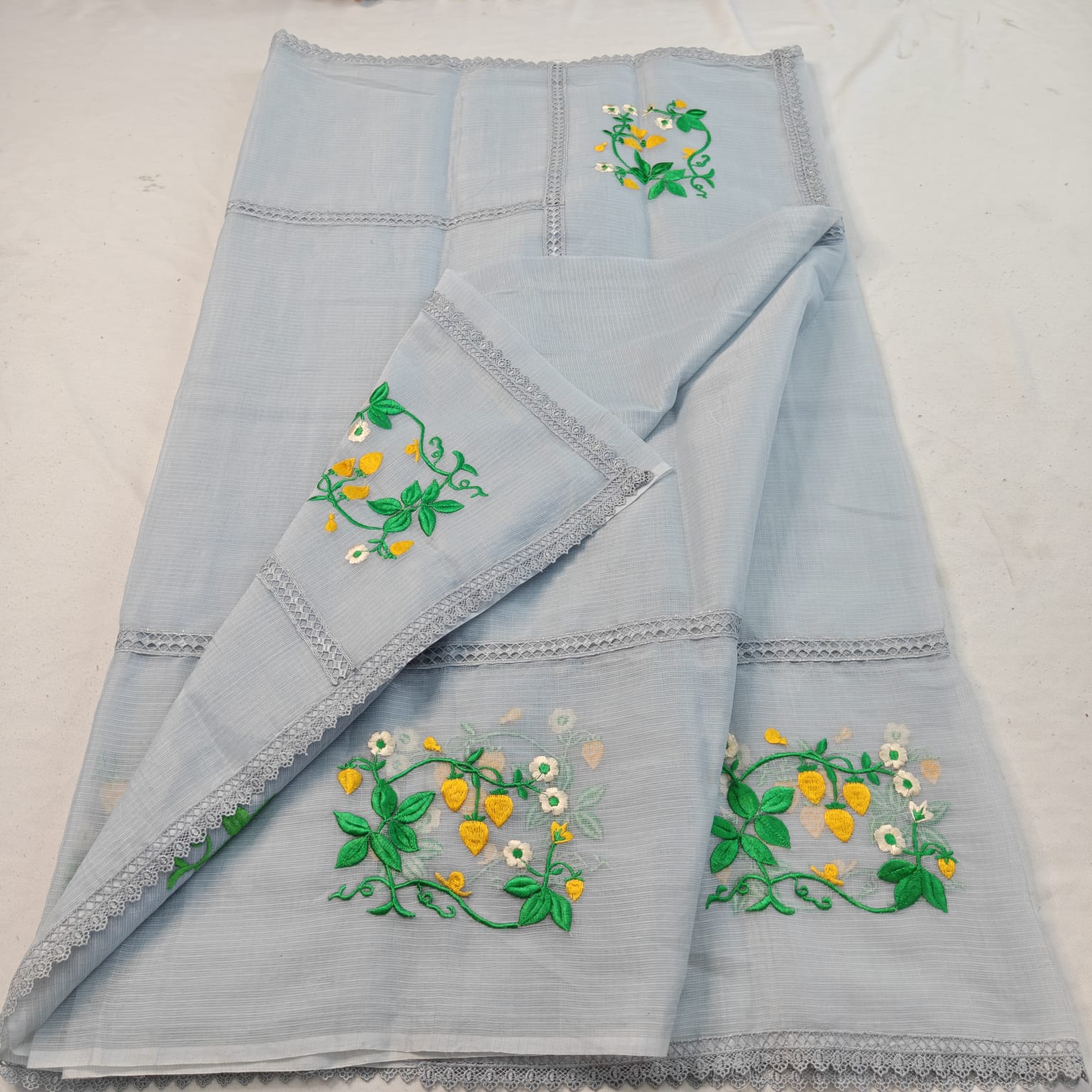Kota Doria Mix Cotton Saree with Embroidery