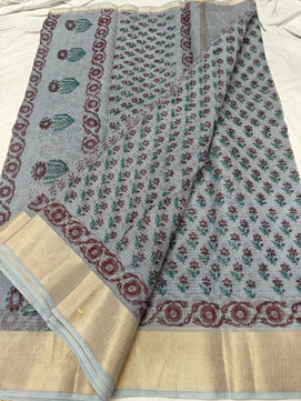 Kota Doria Pure Cotton Hand Dye with Hand Block Print Saree