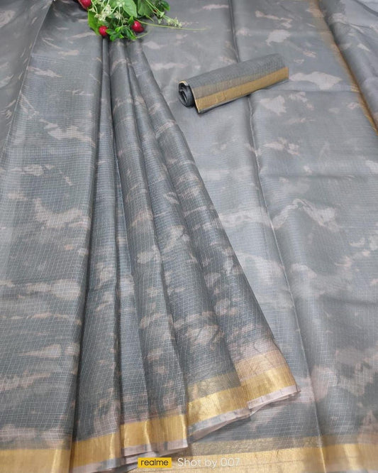 Pure Silk Kota Doria Plain Dyed Saree