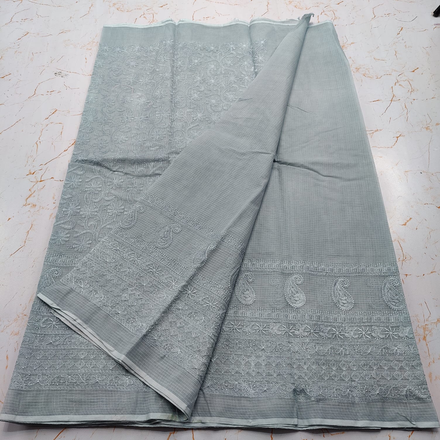 Kota Doria Pure Cotton Self Embroidery Saree