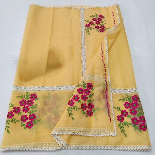 Kota Doria Crochet Lace Saree