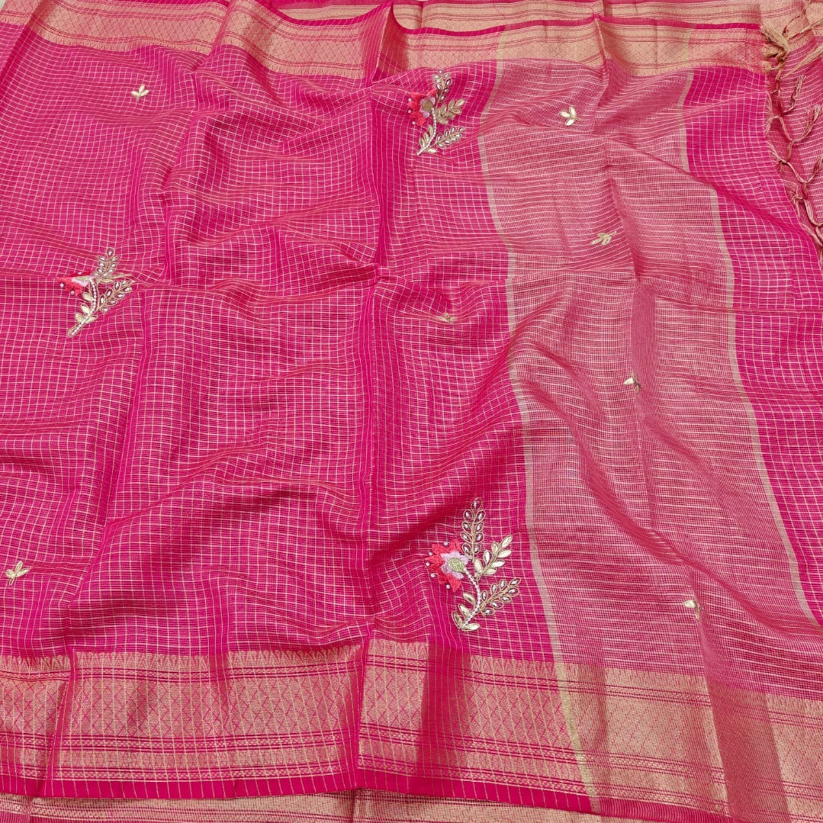 Zari Checks Kota Hand Work Saree