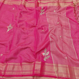 Zari Checks Kota Hand Work Saree