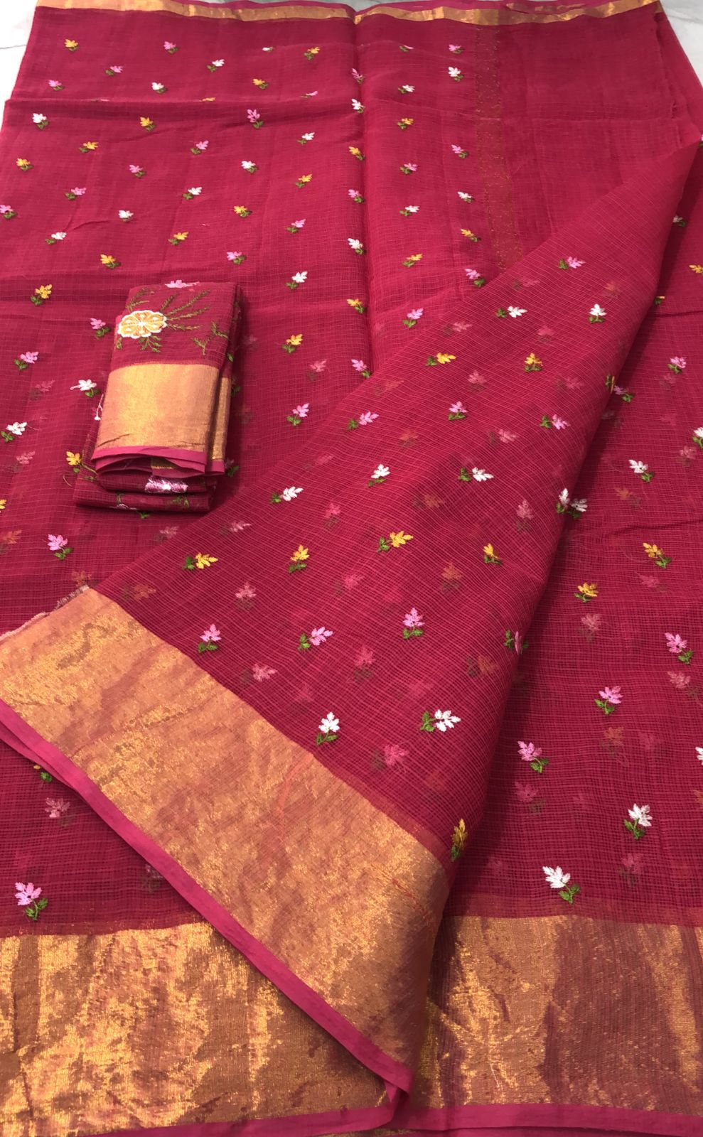 Pure Kota Doria Cotton Embroidery Saree