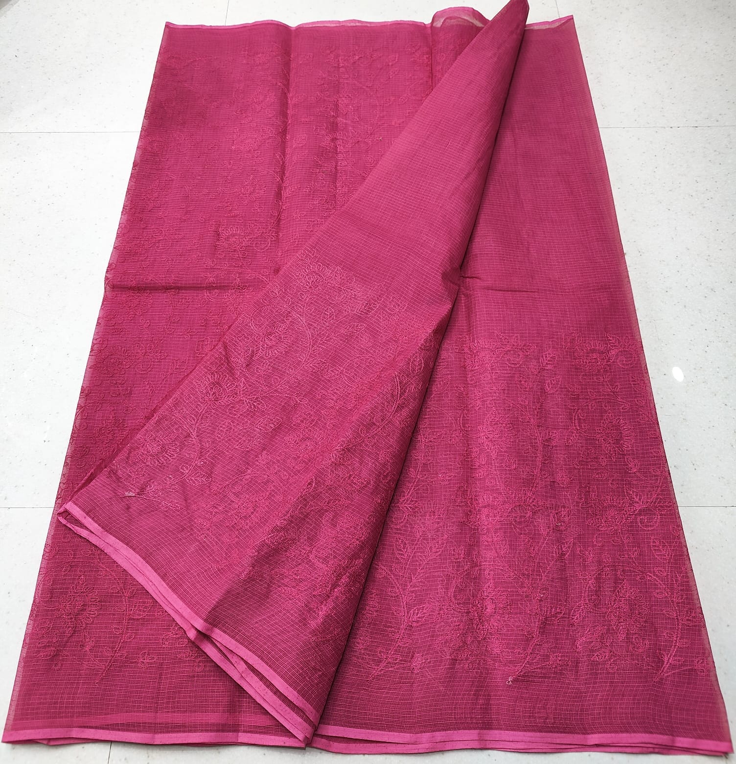 Kota Doria Pure Cotton Self Embroidery Saree