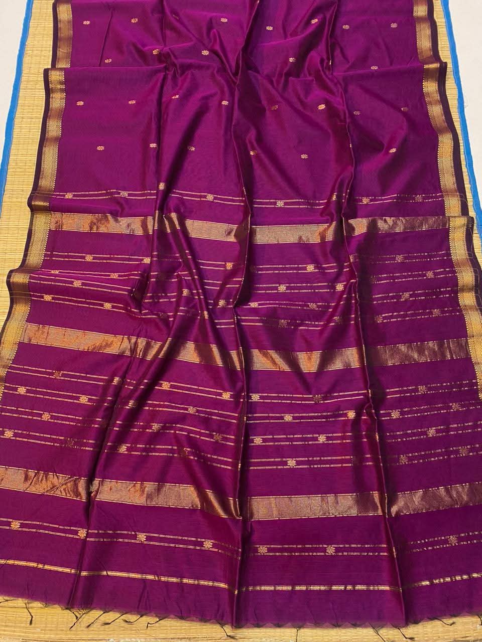 Maheshwari Cotton Silk Saree with Golden Zari Buta