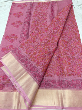 Kota Doria Pure Cotton Hand Dye with Hand Block Print Saree