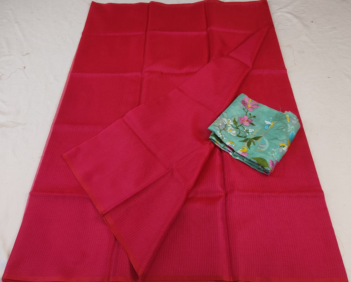 Premium Kota Doria Soft Silk Plain Saree with Embroidery