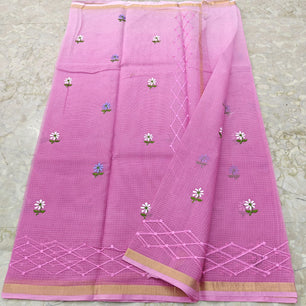Kota Doria Pure Cotton Saree with Hand Machine Embroidery