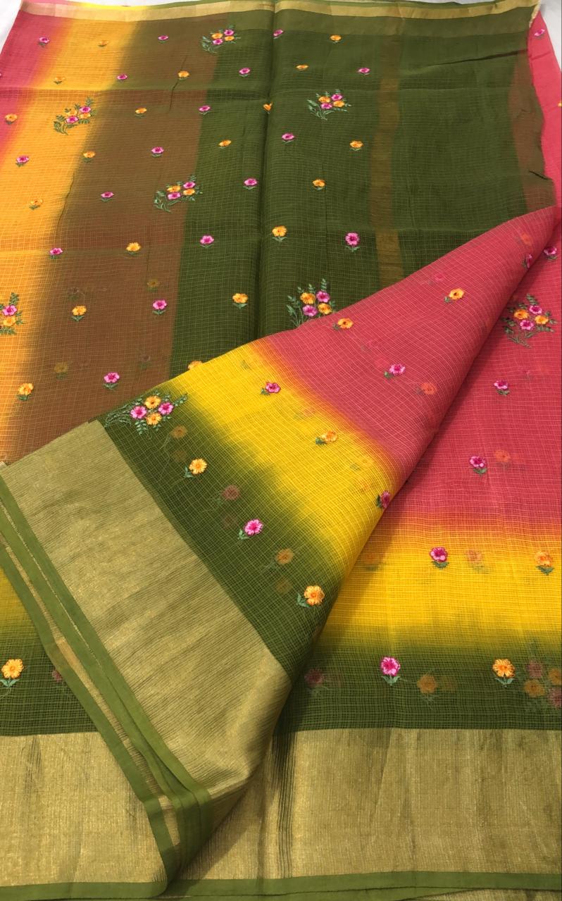Pure Kota Doria Cotton Embroidery Saree